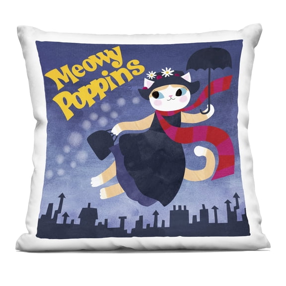 Stupell Industries Meowy Poppins Cat Parody Decorative Printed Throw Pillow design by Angie Rozelaar, 18 x 7 x 18