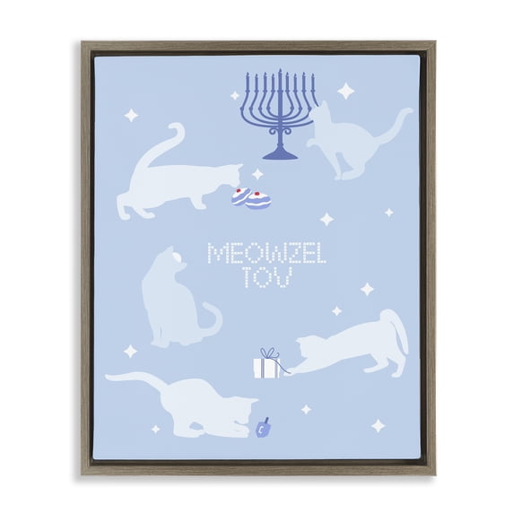 Stupell Industries Meowzel Tov Seasonal Cats Animals Painting Brown Floater Framed Canvas Art Print Wall Art, 25 x 31
