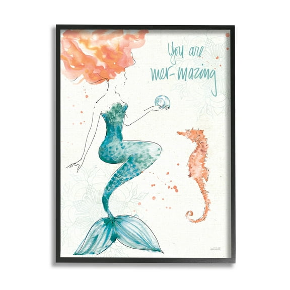 Stupell Industries Mer-Mazing Uplifting Mermaid Phrase Graphic Art Black Framed Art Print Wall Art, Design by Anne Tavoletti