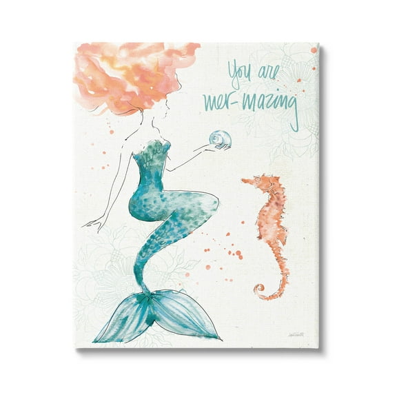 Stupell Industries Mer-Mazing Uplifting Mermaid Phrase Graphic Art Gallery Wrapped Canvas Print Wall Art, Design by Anne Tavoletti
