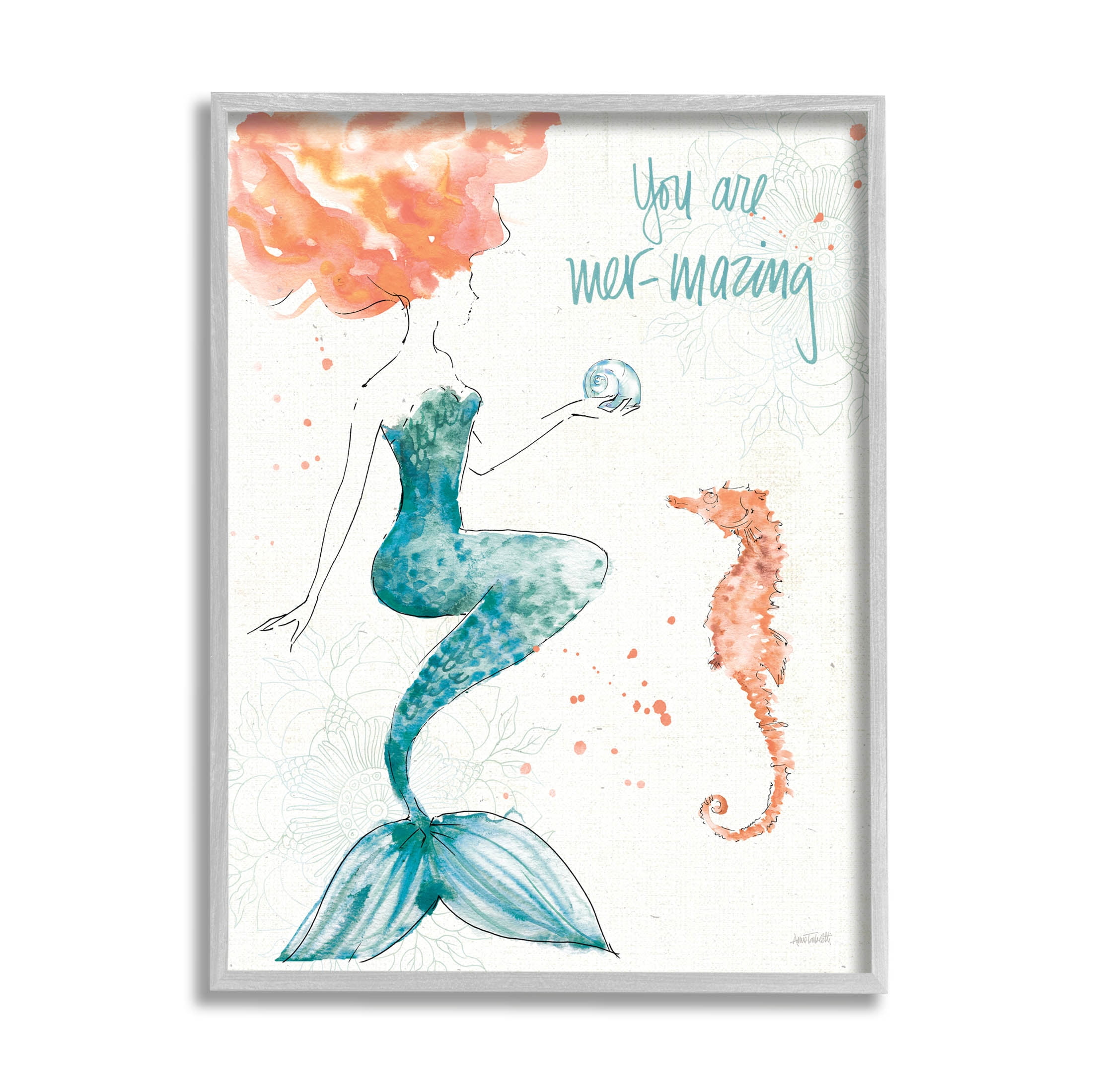 Stupell Industries Mer-Mazing Uplifting Mermaid Phrase Graphic Art Gray Framed Art Print Wall Art, Design by Anne Tavoletti