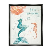 Stupell Industries Mer-Mazing Uplifting Mermaid Phrase Graphic Art Jet Black Floating Framed Canvas Print Wall Art, Design by Anne Tavoletti