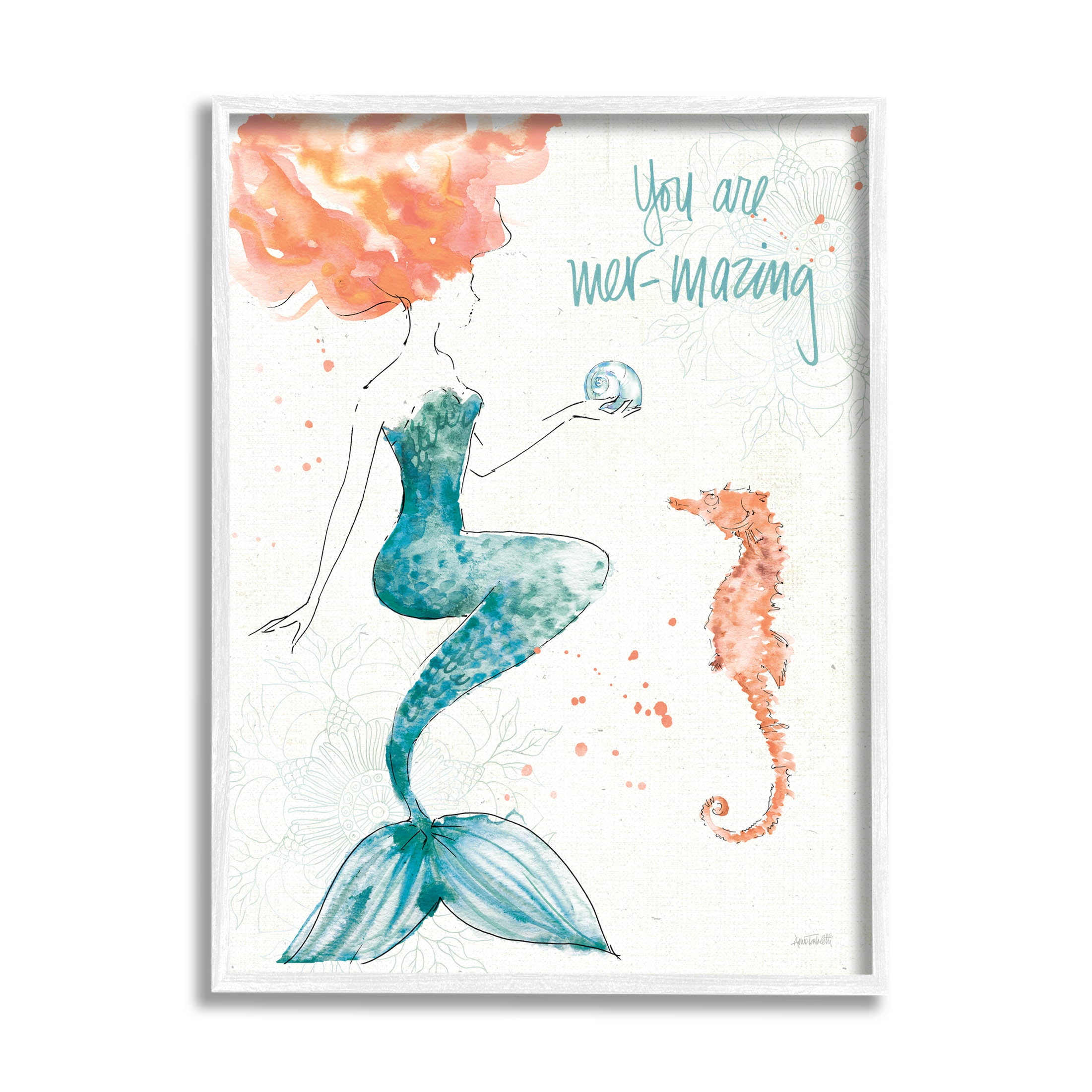 Stupell Industries Mer-Mazing Uplifting Mermaid Phrase Graphic Art White Framed Art Print Wall Art, Design by Anne Tavoletti