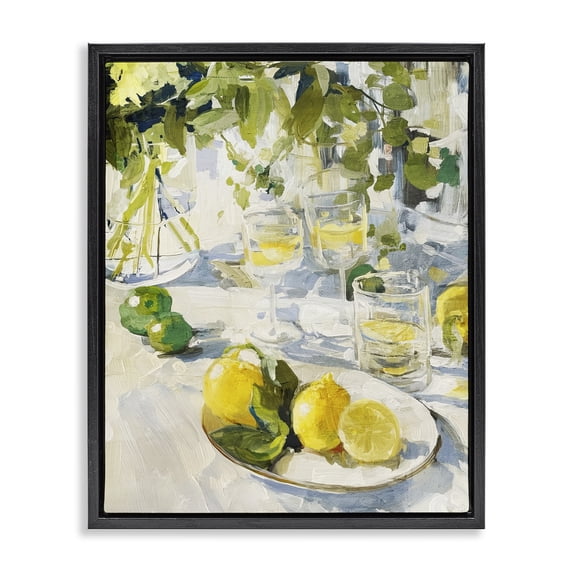 Stupell Industries Traditional Meringue Lemons Table Spread Black Floating Frame Canvas Art, 17 x 21, by Annabelle Hall
