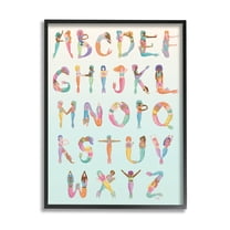 Stupell Industries Mermaid Alphabet Letters Typography Painting Black Framed Art Print Wall Art, 11 x 14