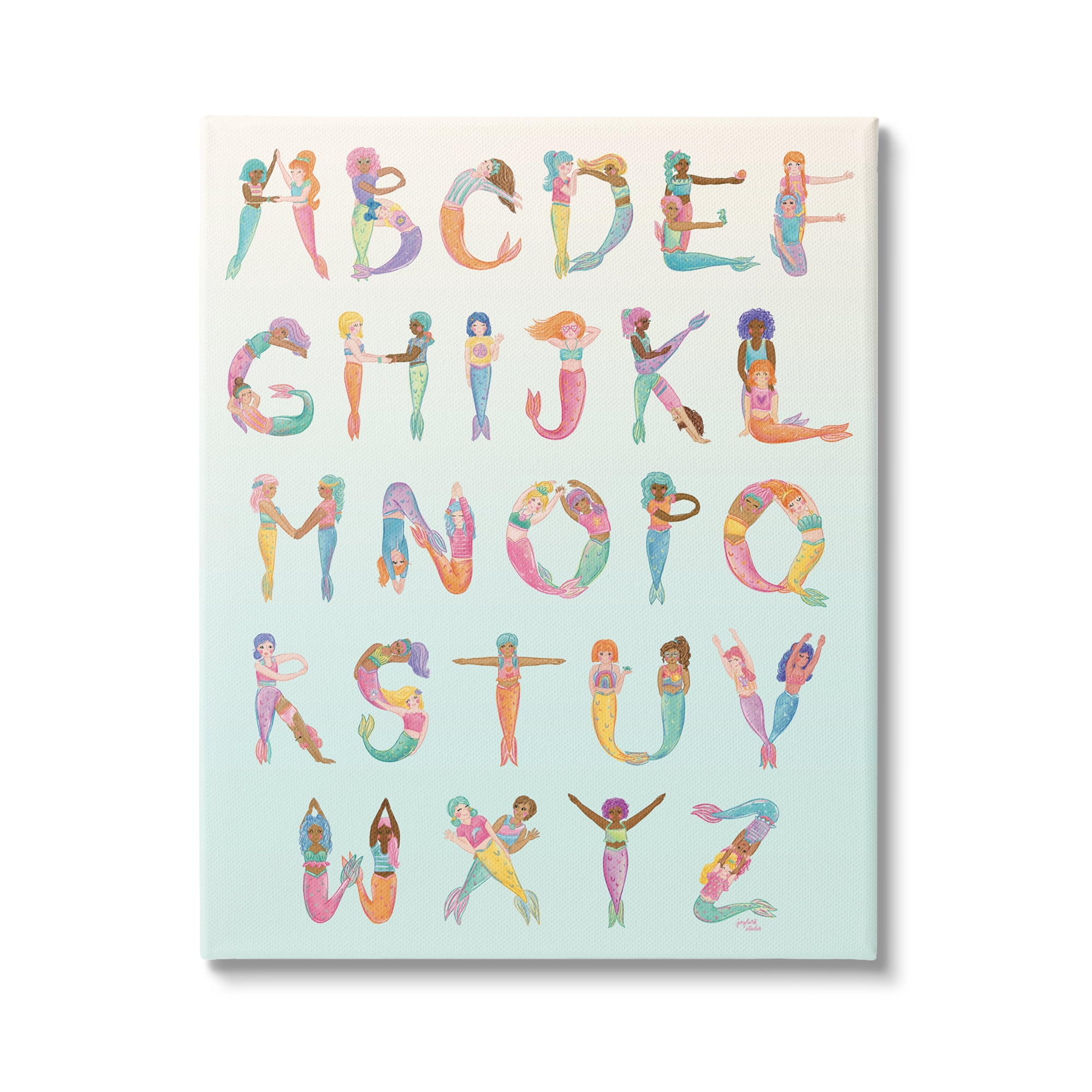 Stupell Industries Mermaid Alphabet Letters Typography Painting Gallery Wrapped Canvas Print Wall Art, 30 x 40