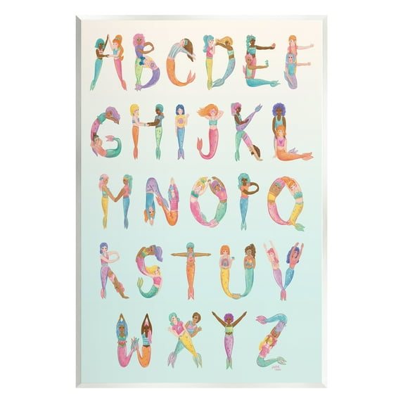 Stupell Industries Mermaid Alphabet Letters Typography Painting Unframed Art Print Wall Art, 13 x 19