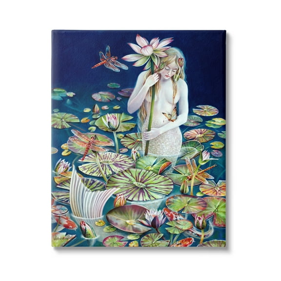 Stupell Industries Mermaid Among Water Lilies Floral Pond Woman Painting Gallery Wrapped Canvas Print Wall Art, Design by Sheila Wolk