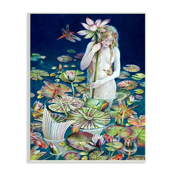 Stupell Industries Mermaid Among Water Lilies Floral Pond Woman Painting Unframed Art Print Wall Art, Design by Sheila Wolk