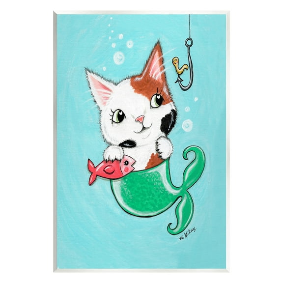 Stupell Industries Mermaid Cat with Fish Animals & Insects Painting Unframed Art Print Wall Art, 10 x 15
