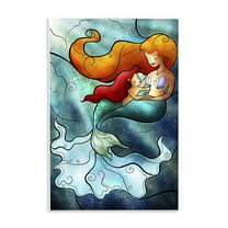 Stupell Industries Mermaid & Child Stained Glass Style Fantasy & Sci-Fi Painting Unframed Art Print Wall Art, 10 x 15