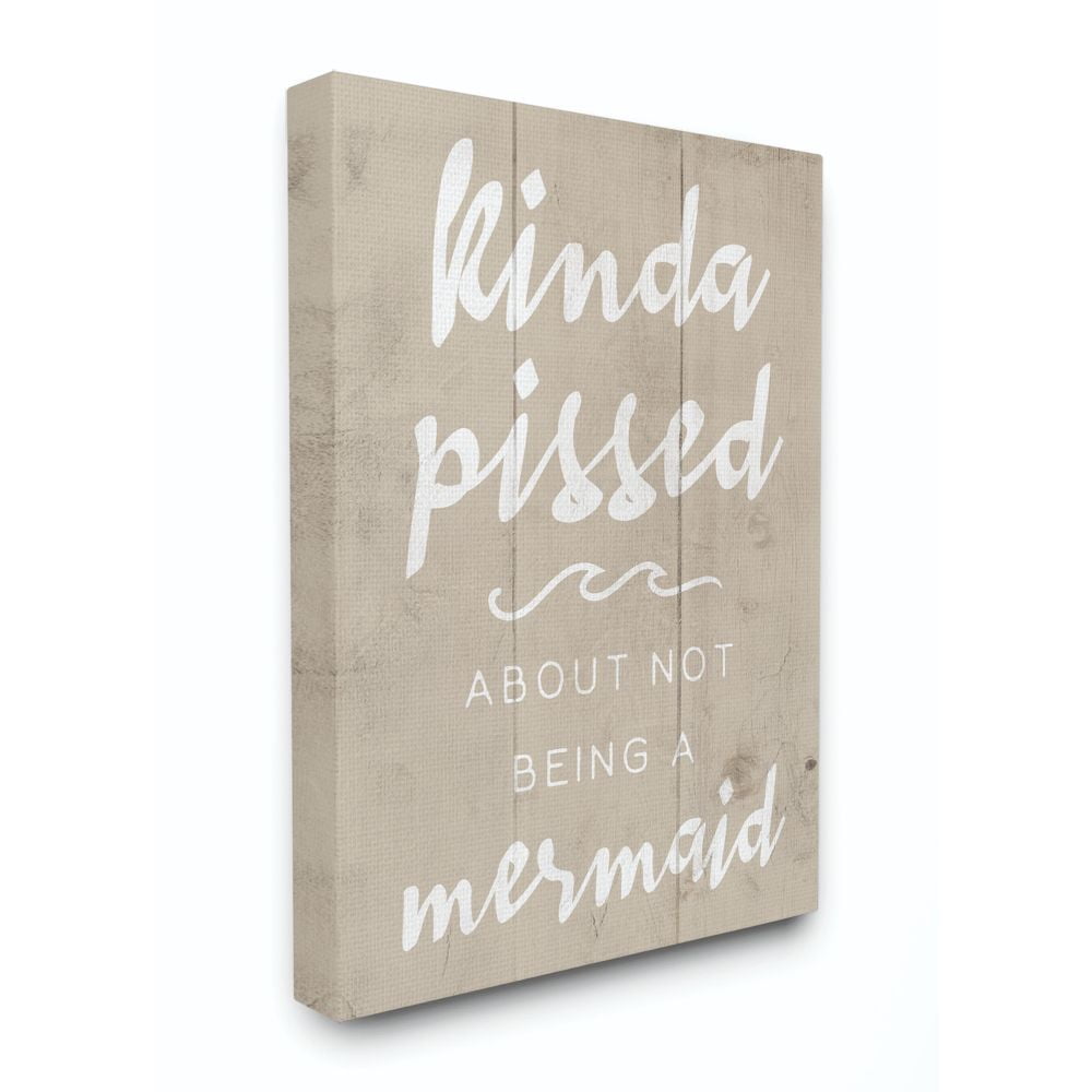 Stupell Industries Mermaid Funny Word Girls Wood Textured Design Canvas Wall Art by Daphne Polselli