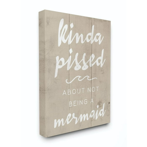 Stupell Industries Mermaid Funny Word Girls Wood Textured Design Canvas Wall Art by Daphne Polselli