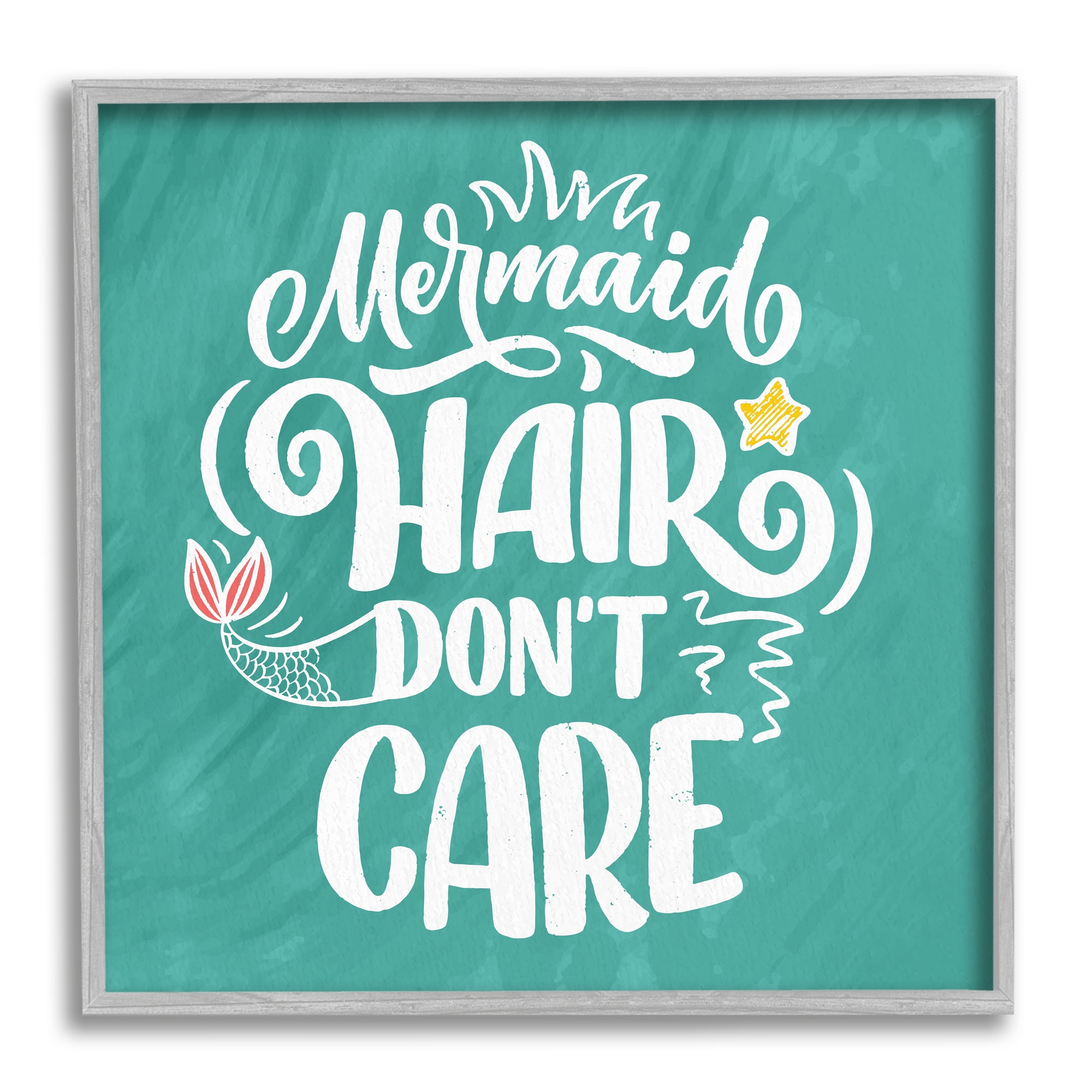 Stupell Industries Mermaid Hair Don't Care Quote Cute Teal Design , 12 x 12, Design by Kim Allen