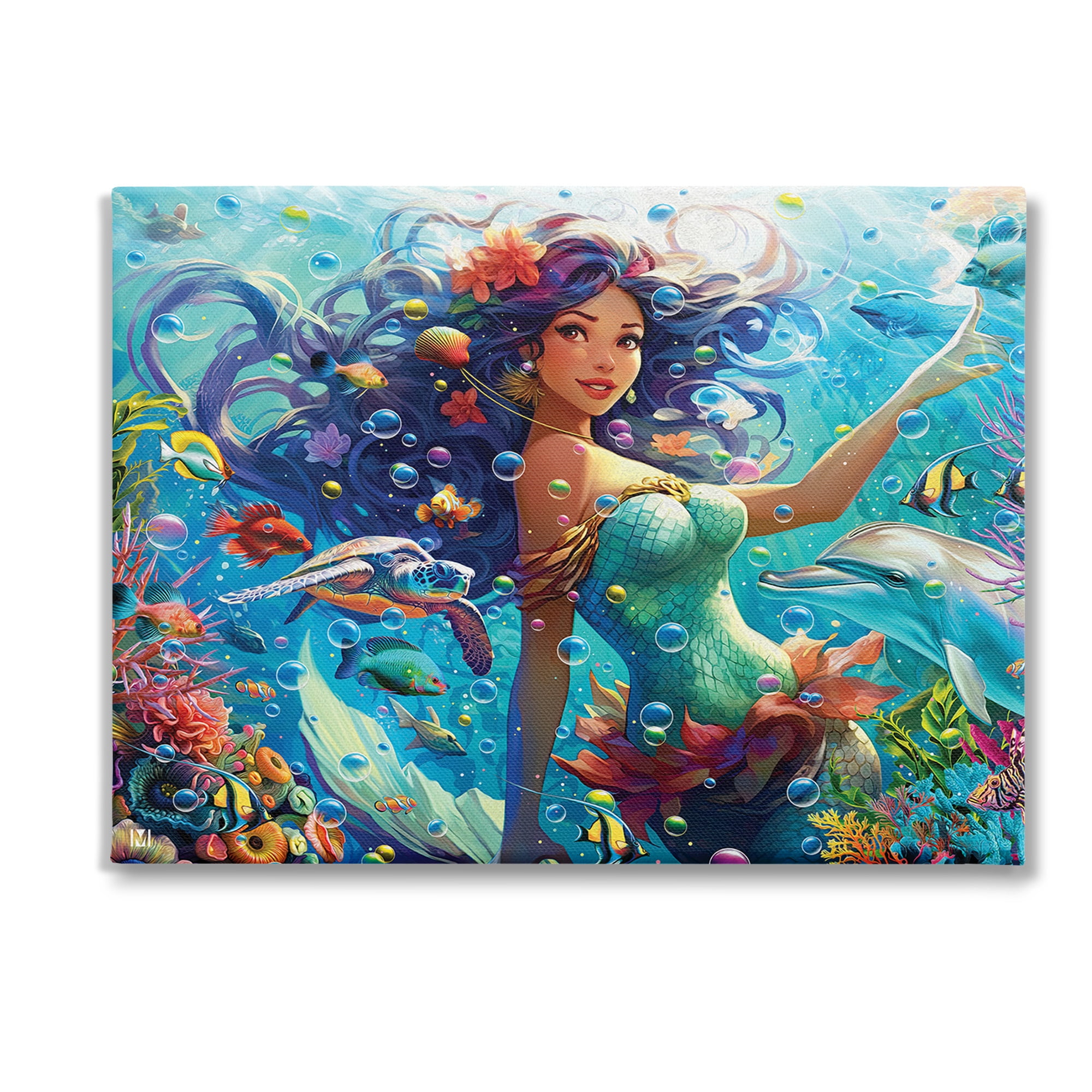 Stupell Industries Mermaid & Marine Animals Fairy Tales & Fantasy Painting Gallery Wrapped Canvas Art Print Wall Art, 40 x 30