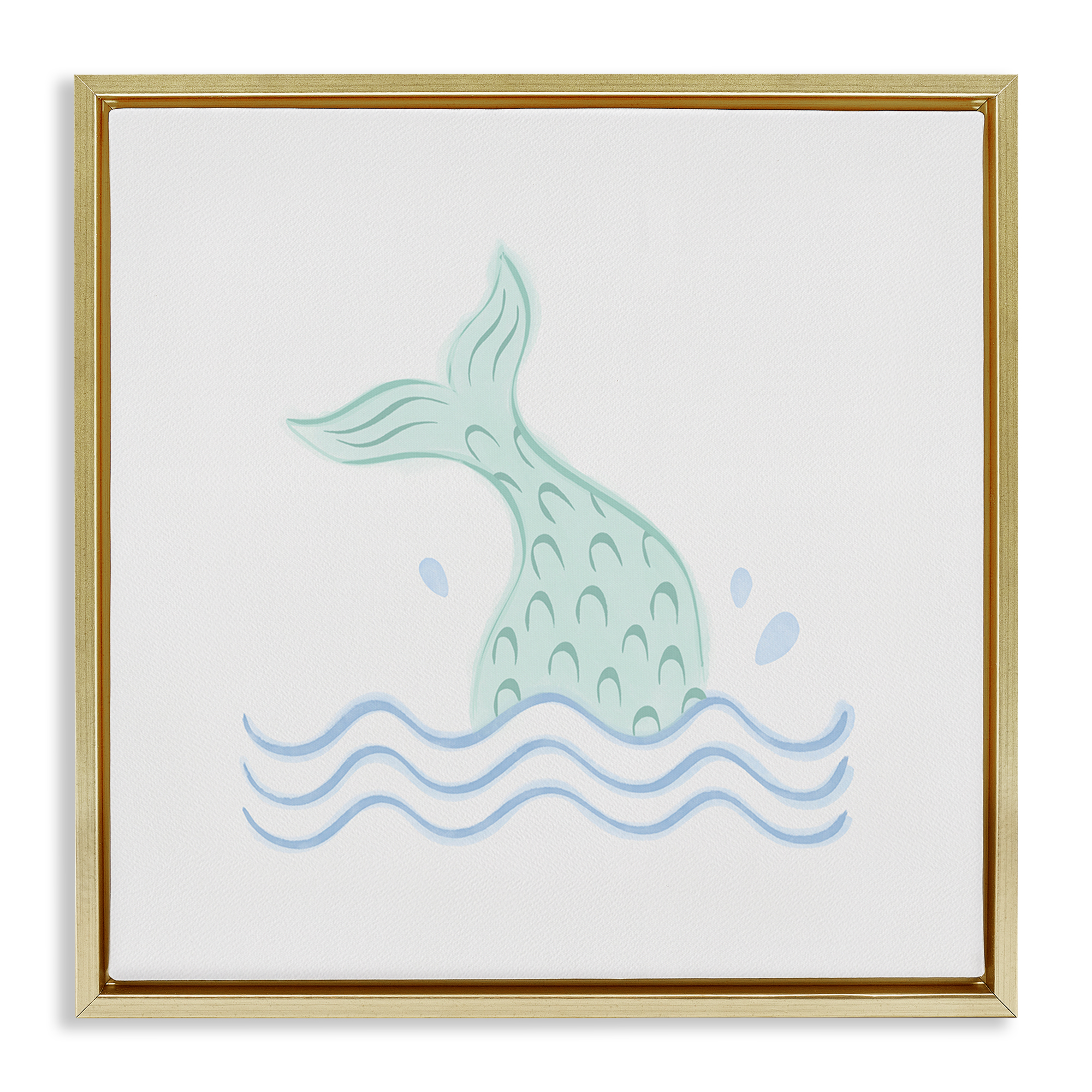 Stupell Industries Mermaid Tail in Water Fantasy & Sci-Fi Painting Gold Floater Framed Canvas Art Print Wall Art, 18 x 18