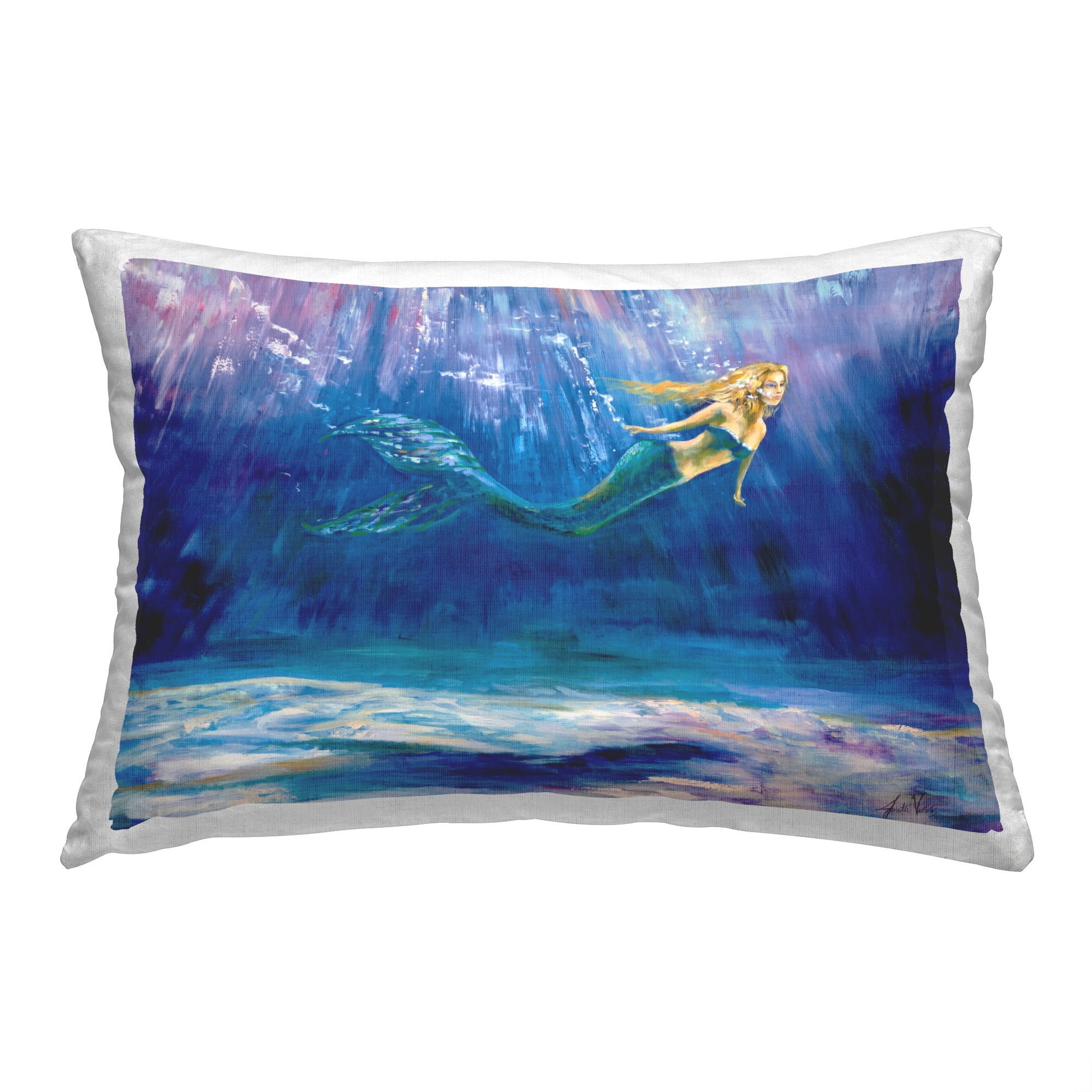 Stupell Industries Mermaid Underwater Scene Decorative Printed Throw Pillow, 14 x 20