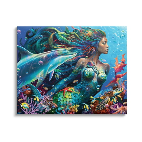 Stupell Industries Mermaid Underwater Sea Life Fairy Tales & Fantasy Painting Gallery Wrapped Canvas Print Wall Art, 48 x 36