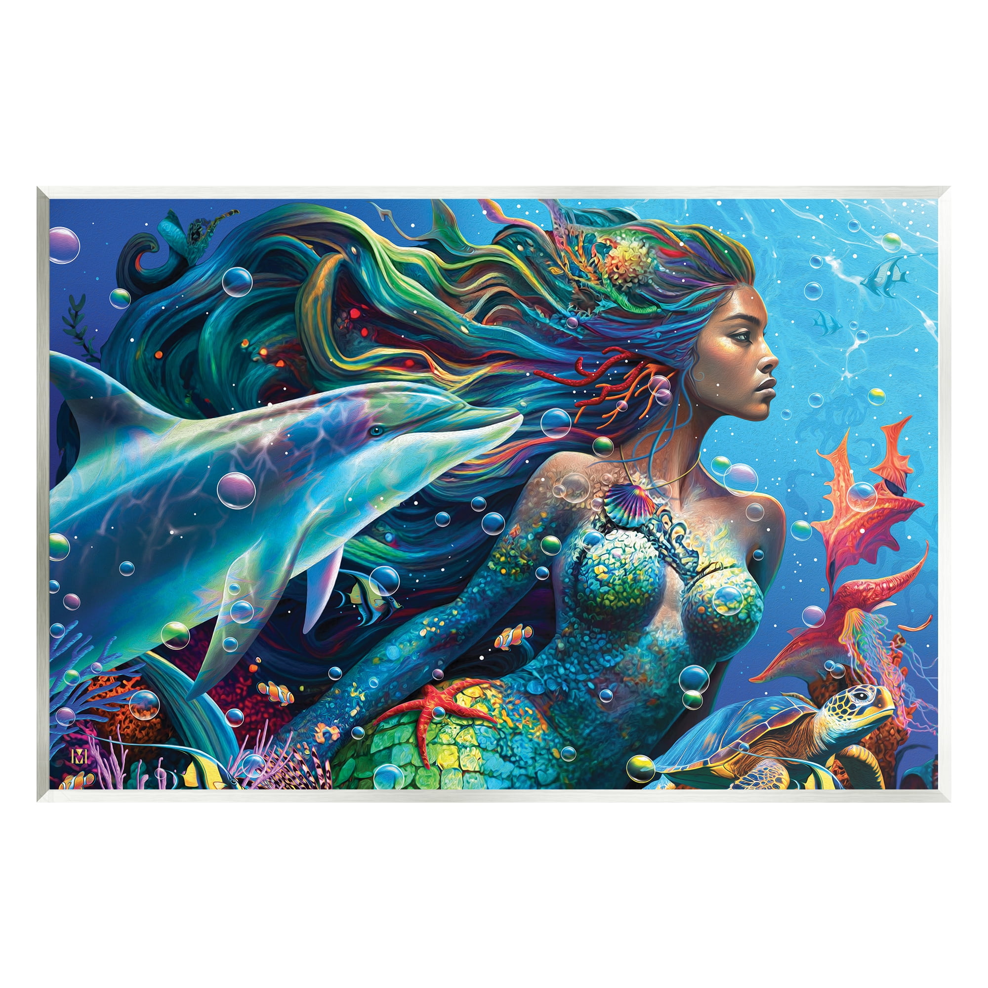 Stupell Industries Mermaid Underwater Sea Life Fairy Tales & Fantasy Painting Unframed Art Print Wall Art, 19 x 13