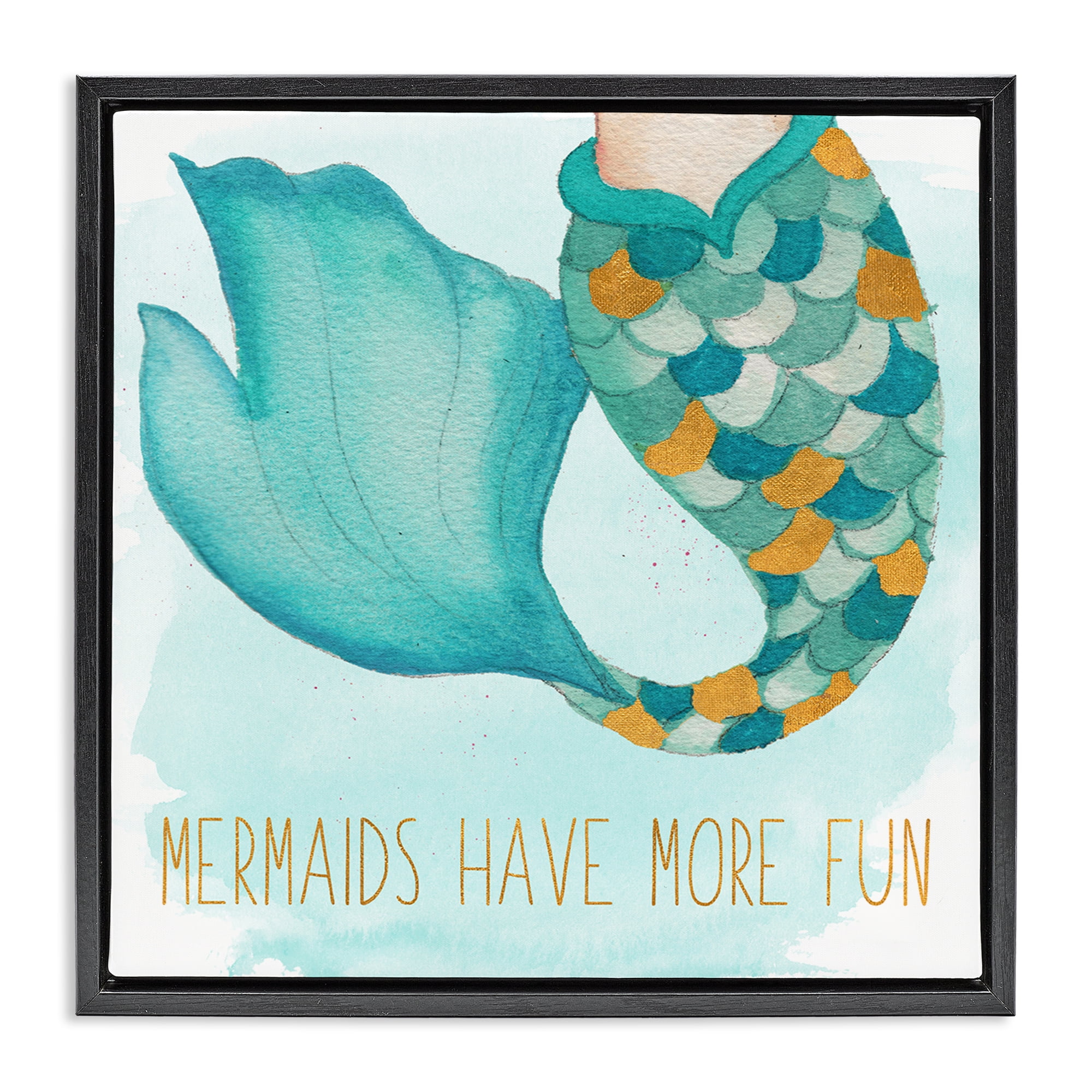Stupell Industries Mermaids Have Fun Fantasy & Sci-Fi Painting Black Floater Framed Canvas Art Print Wall Art, 25 x 25