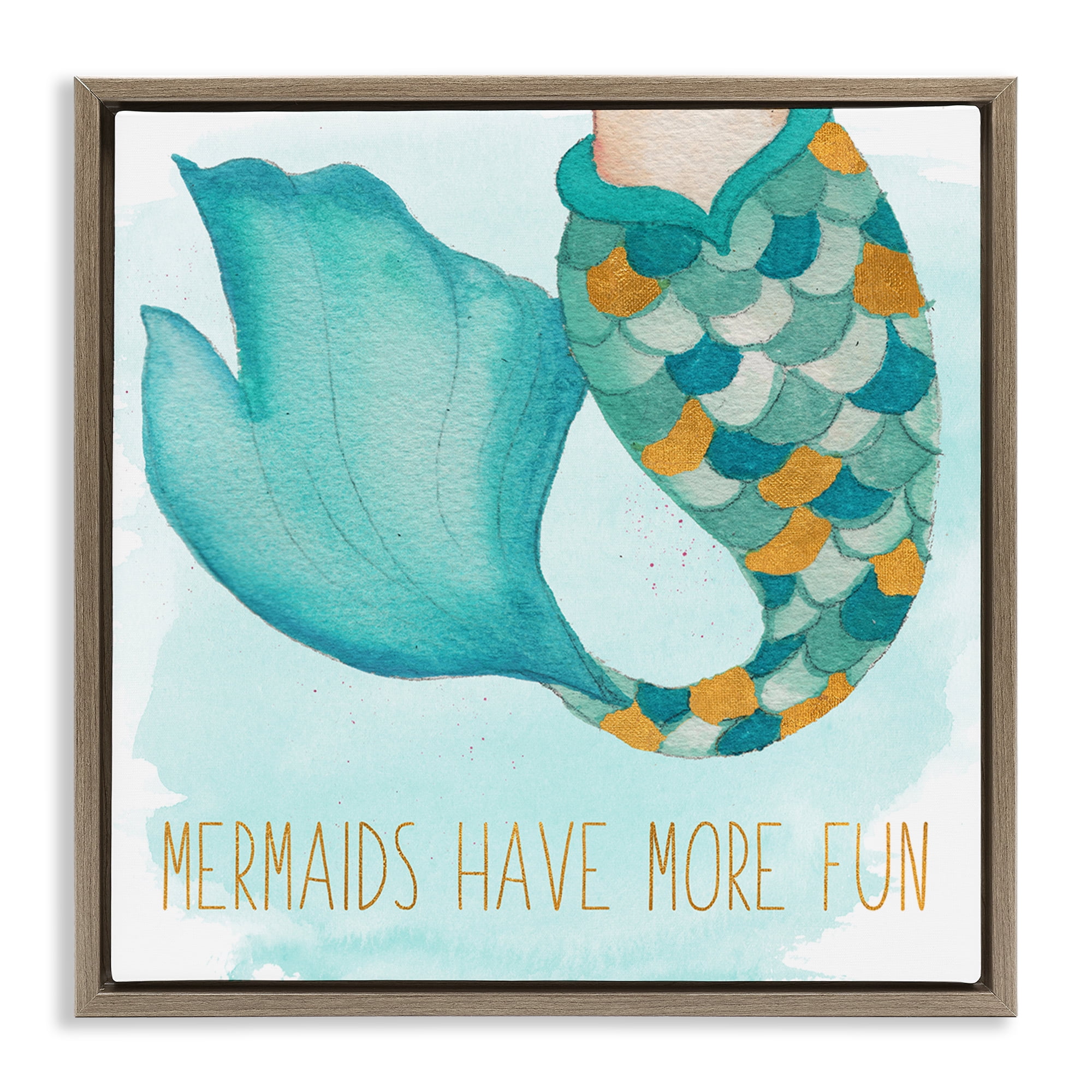 Stupell Industries Mermaids Have Fun Fantasy & Sci-Fi Painting Brown Floater Framed Canvas Art Print Wall Art, 25 x 25