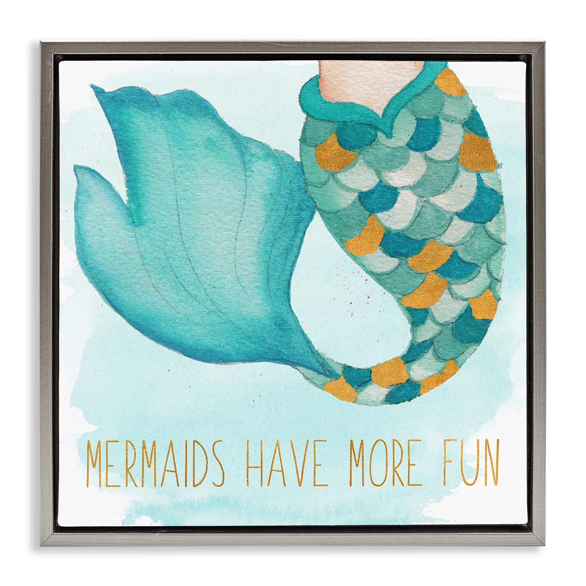 Stupell Industries Mermaids Have Fun Fantasy & Sci-Fi Painting Gray Floater Framed Canvas Art Print Wall Art, 25 x 25
