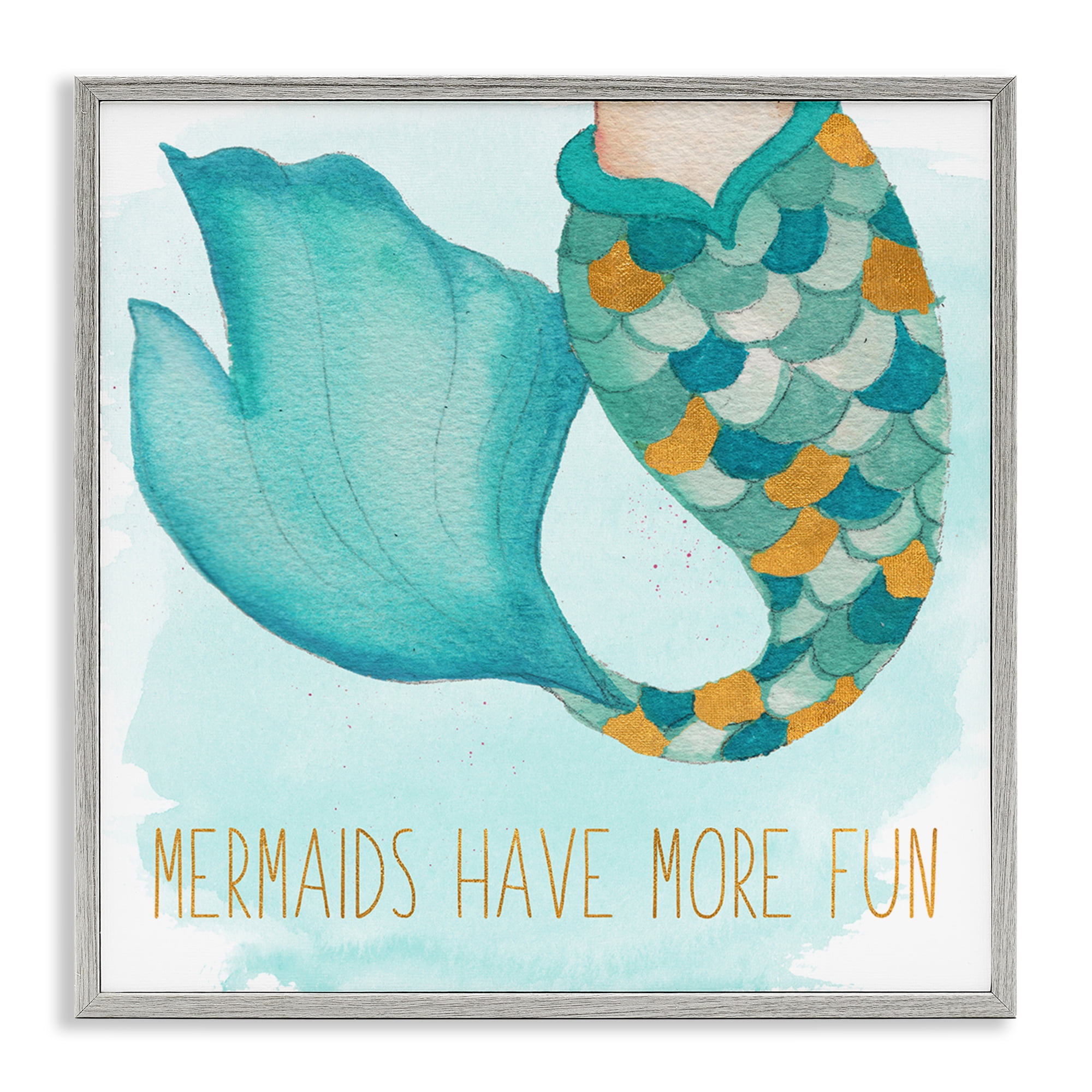 Stupell Industries Mermaids Have Fun Fantasy & Sci-Fi Painting Gray Framed Art Print Wall Art, 12 x 12