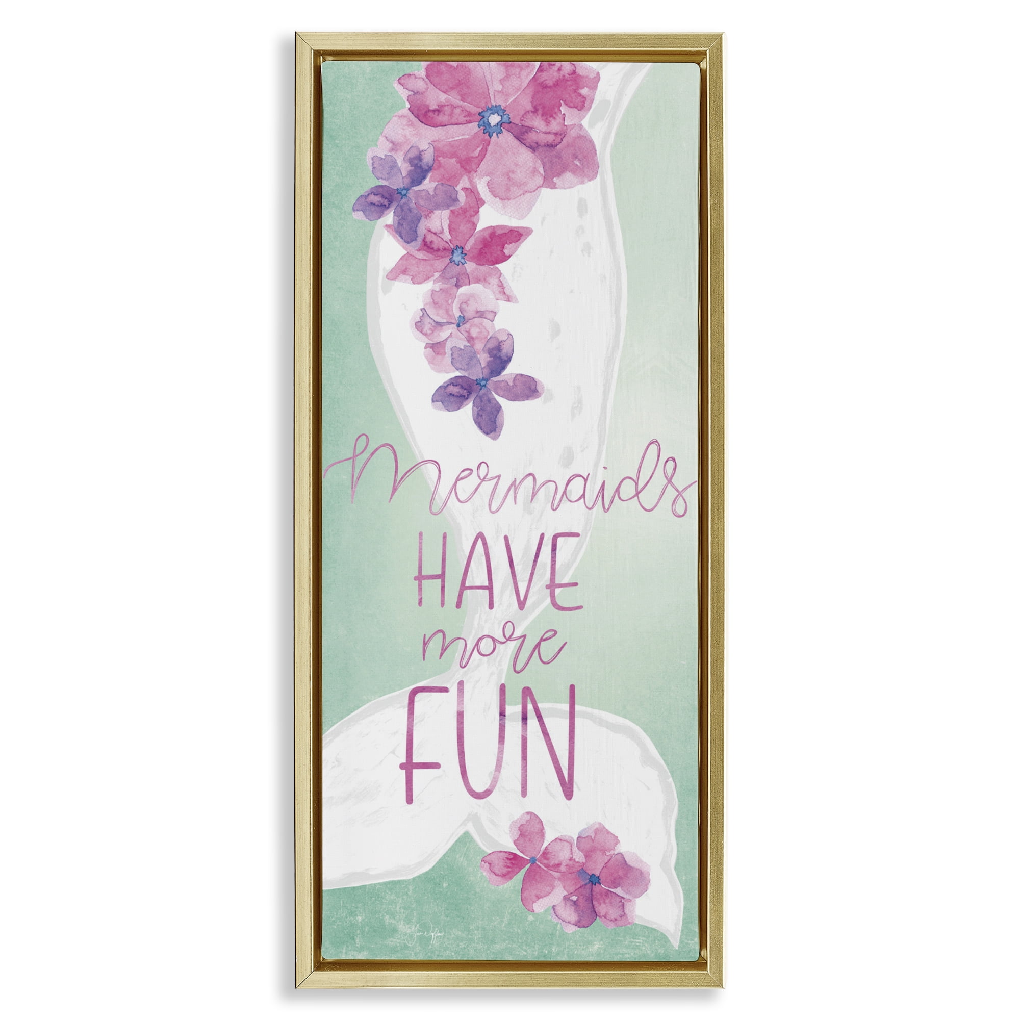 Stupell Industries Mermaids Have More Fun Gold Framed Floater Canvas Wall Art, design by Yass Naffas Designs