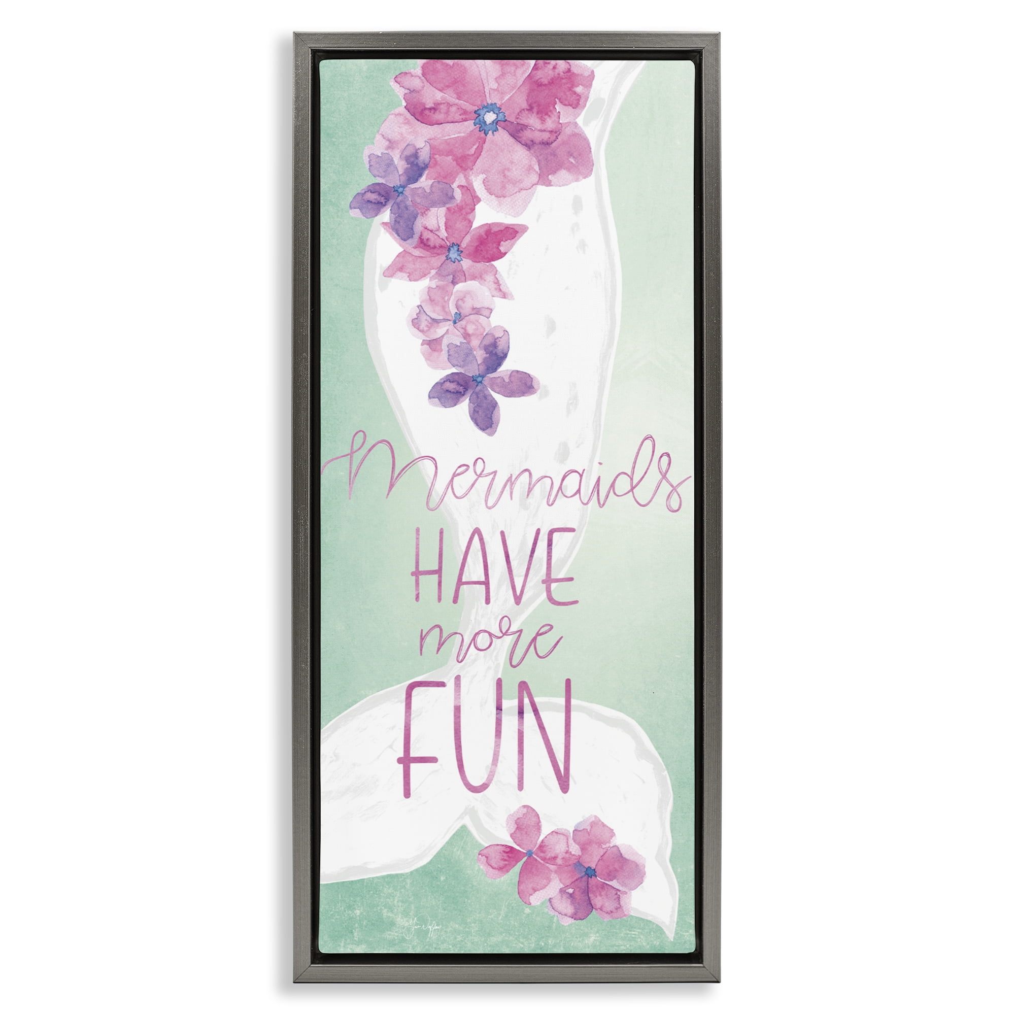 Stupell Industries Mermaids Have More Fun Gray Framed Floater Canvas Wall Art, design by Yass Naffas Designs