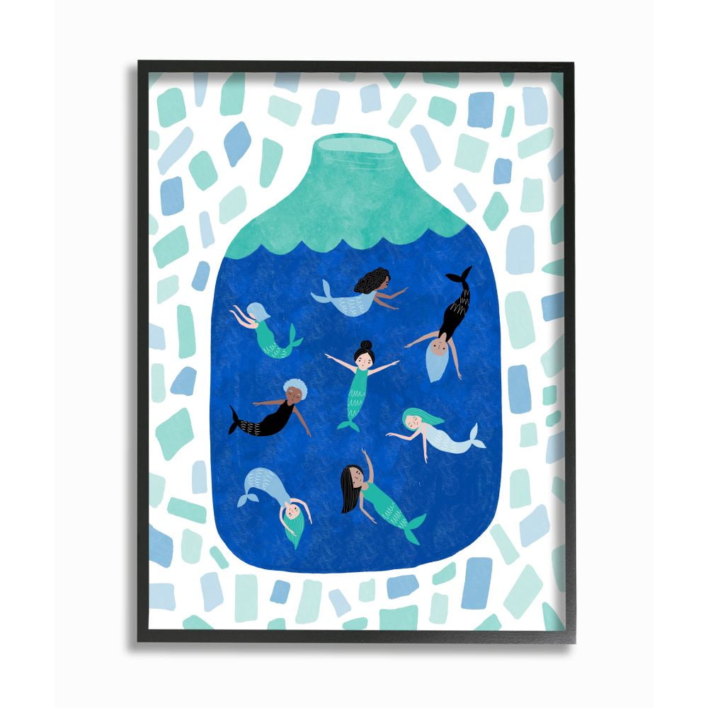 Stupell Industries Mermaids in Glass Jar Mythological Aquatic Illustration Designed by Molly Fabiano