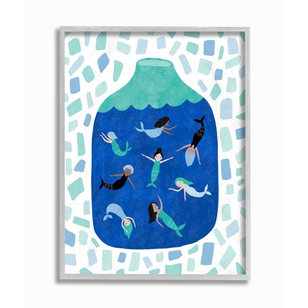 Stupell Industries Mermaids in Glass Jar Mythological Aquatic Illustration Designed by Molly Fabiano