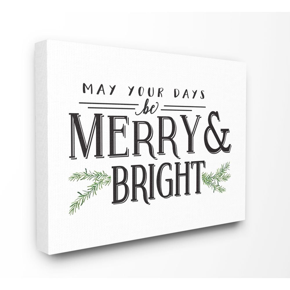 Stupell Industries Merry And Bright Christmas Holiday Word DesignCanvas Wall Art By Artist Lettered and Lined