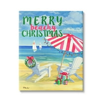 Stupell Industries Merry Beachy Christmas Holiday Painting Gallery Wrapped Canvas Print Wall Art, 16 x 20