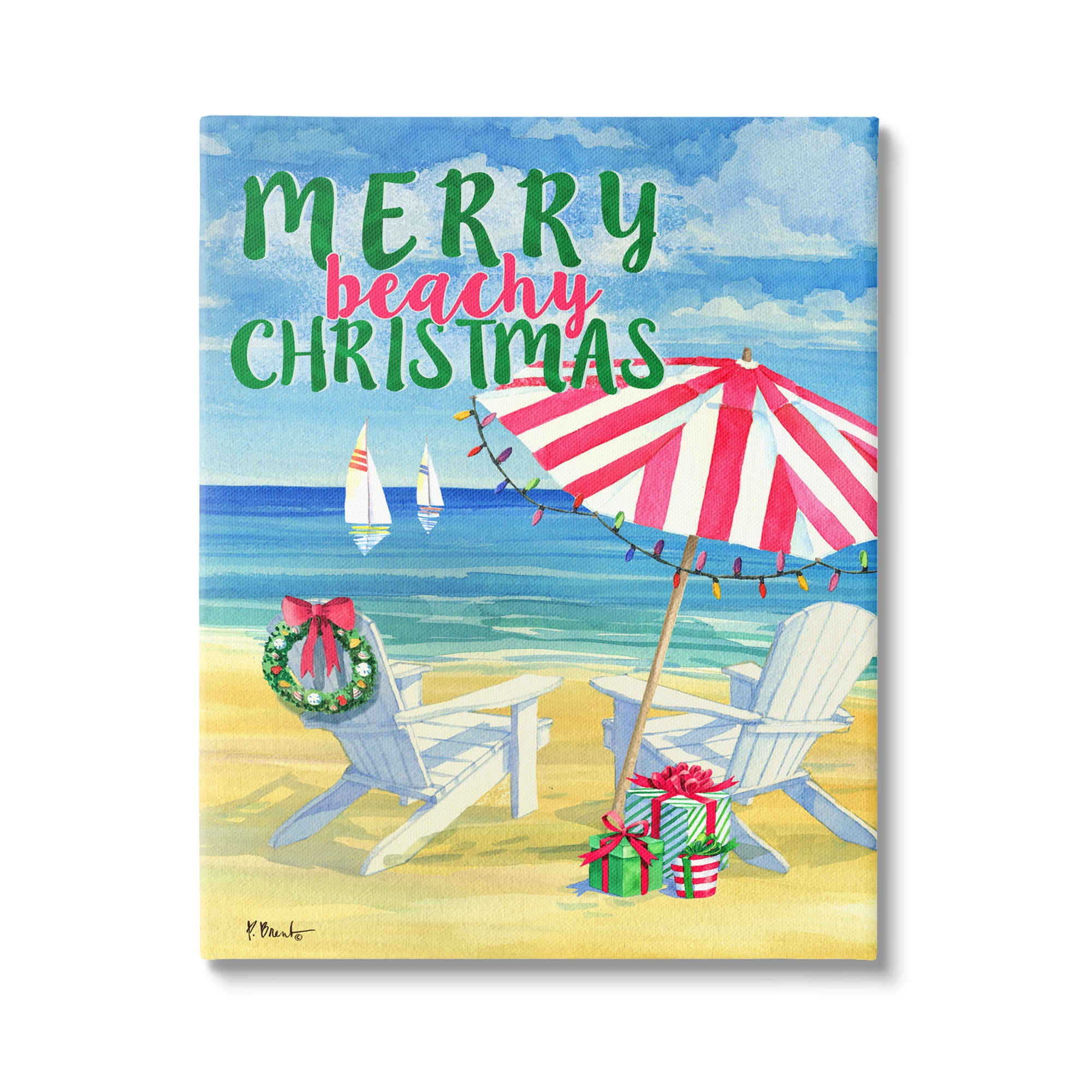 Stupell Industries Merry Beachy Christmas Holiday Painting Gallery Wrapped Canvas Print Wall Art, 36 x 48