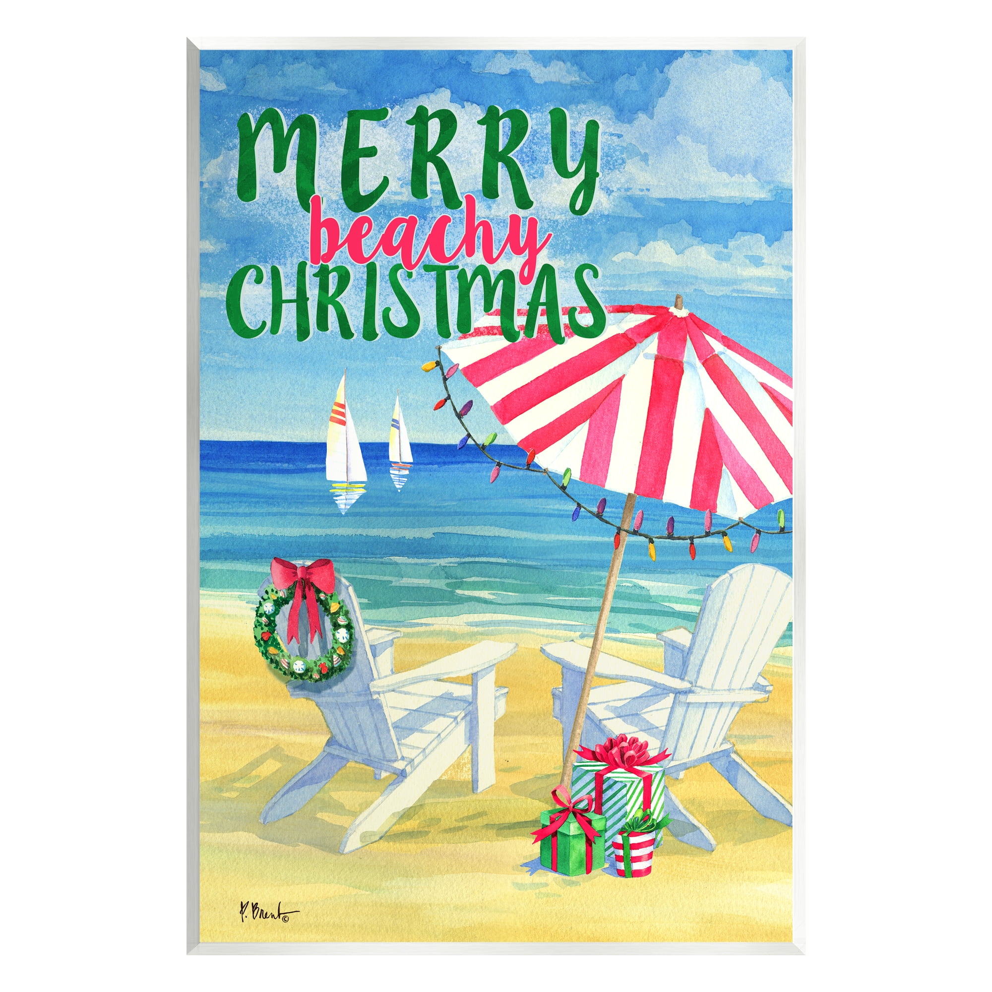 Stupell Industries Merry Beachy Christmas Holiday Painting Unframed Art Print Wall Art, 13 x 19