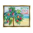 thumbnail image 1 of Stupell Industries Merry Beachy Christmas Holiday Palm Graphic Art Metallic Gold Floating Framed Canvas Print Wall Art, Design by Paul Brent, 1 of 8