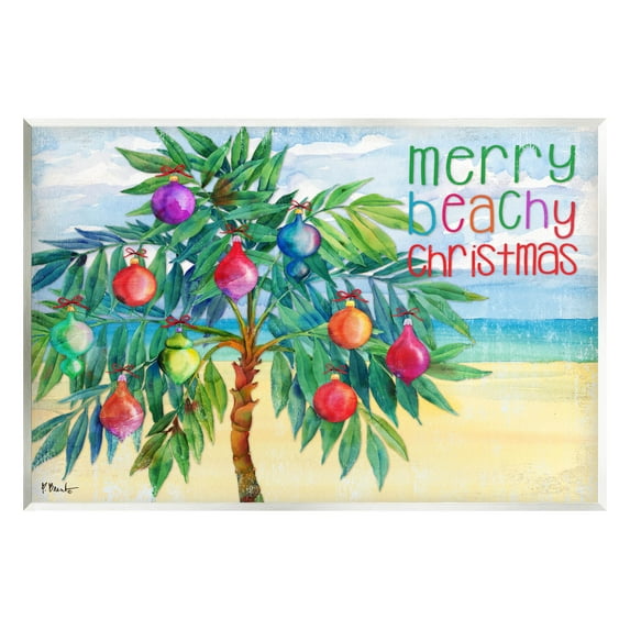 Stupell Industries Merry Beachy Christmas Holiday Palm Graphic Art Unframed Art Print Wall Art, Design by Paul Brent