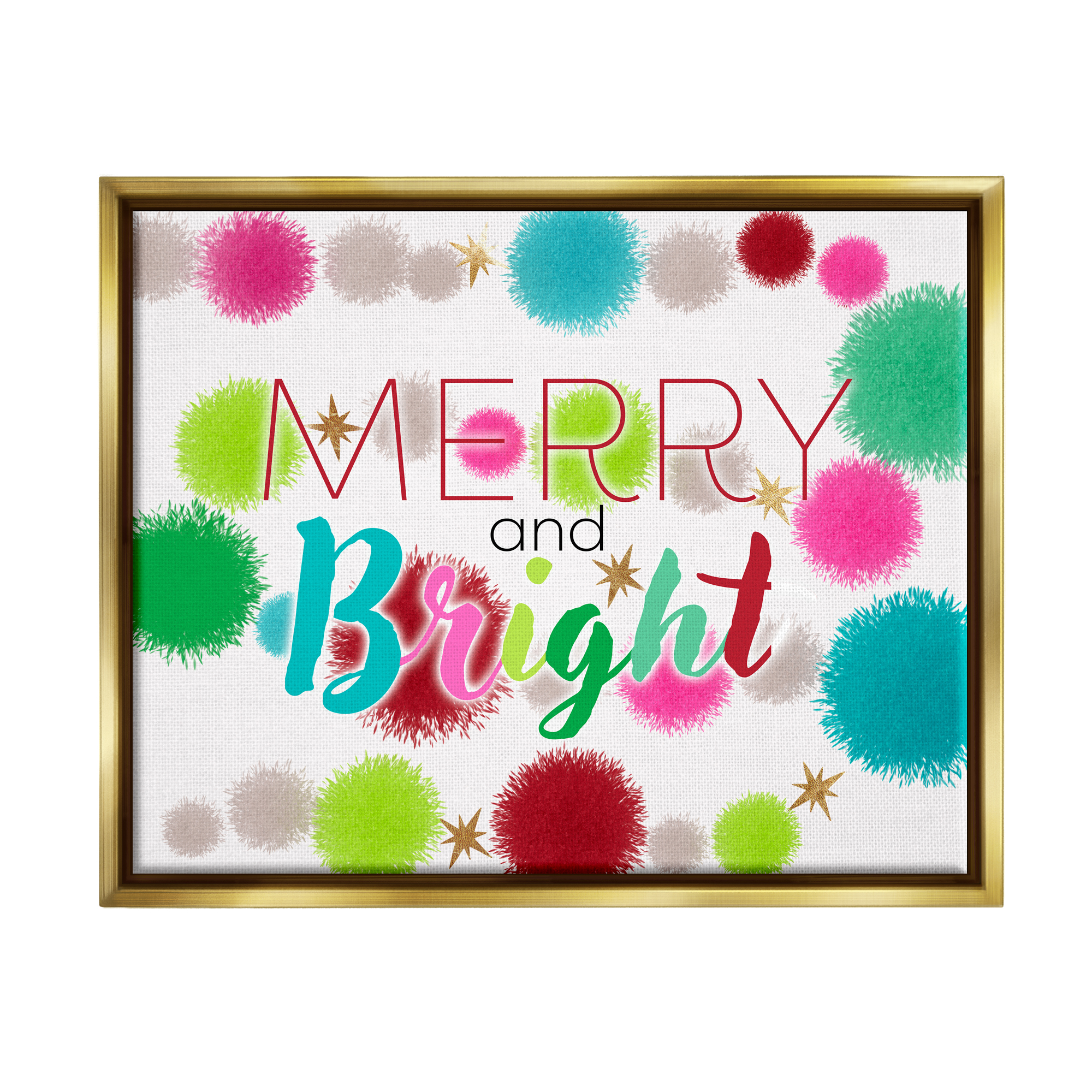 Stupell Industries Merry & Bright Bold Holiday Phrase Holiday Painting Gold Floater Framed Art Print Wall Art