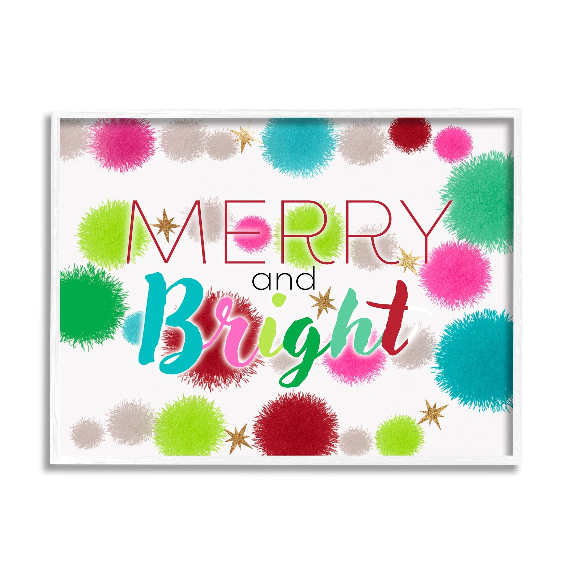 Stupell Industries Merry & Bright Bold Holiday Phrase Holiday Painting White Framed Art Print Wall Art