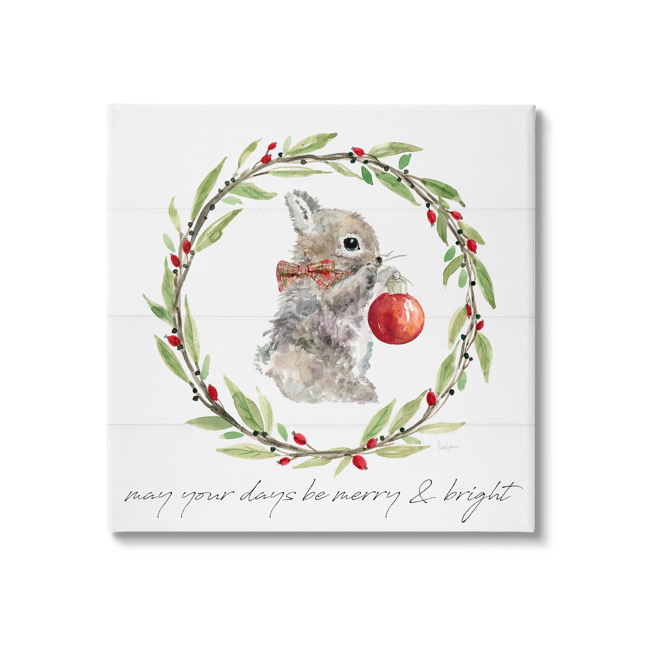 Stupell Industries Merry & Bright Bunny Wreath Graphic Art Gallery Wrapped Canvas Print Wall Art, Design by Livi Finn