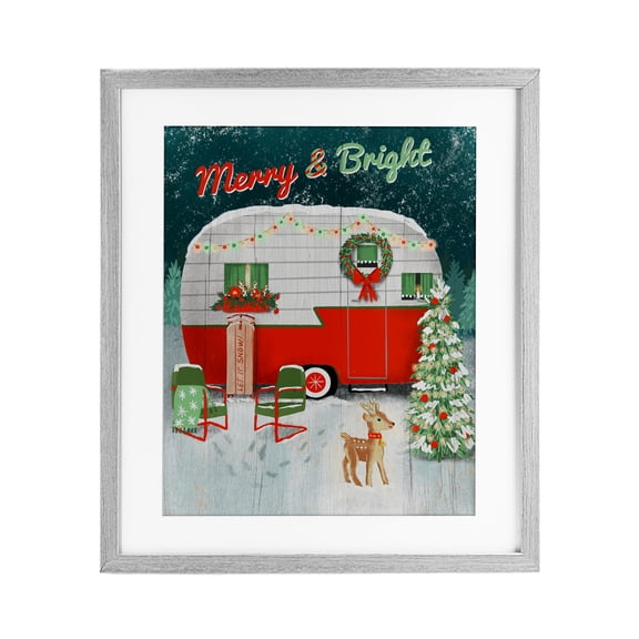 Stupell Industries Merry & Bright Camper Gray Framed Print Under Glass design by Jilly Jack Designs, 21 x 17