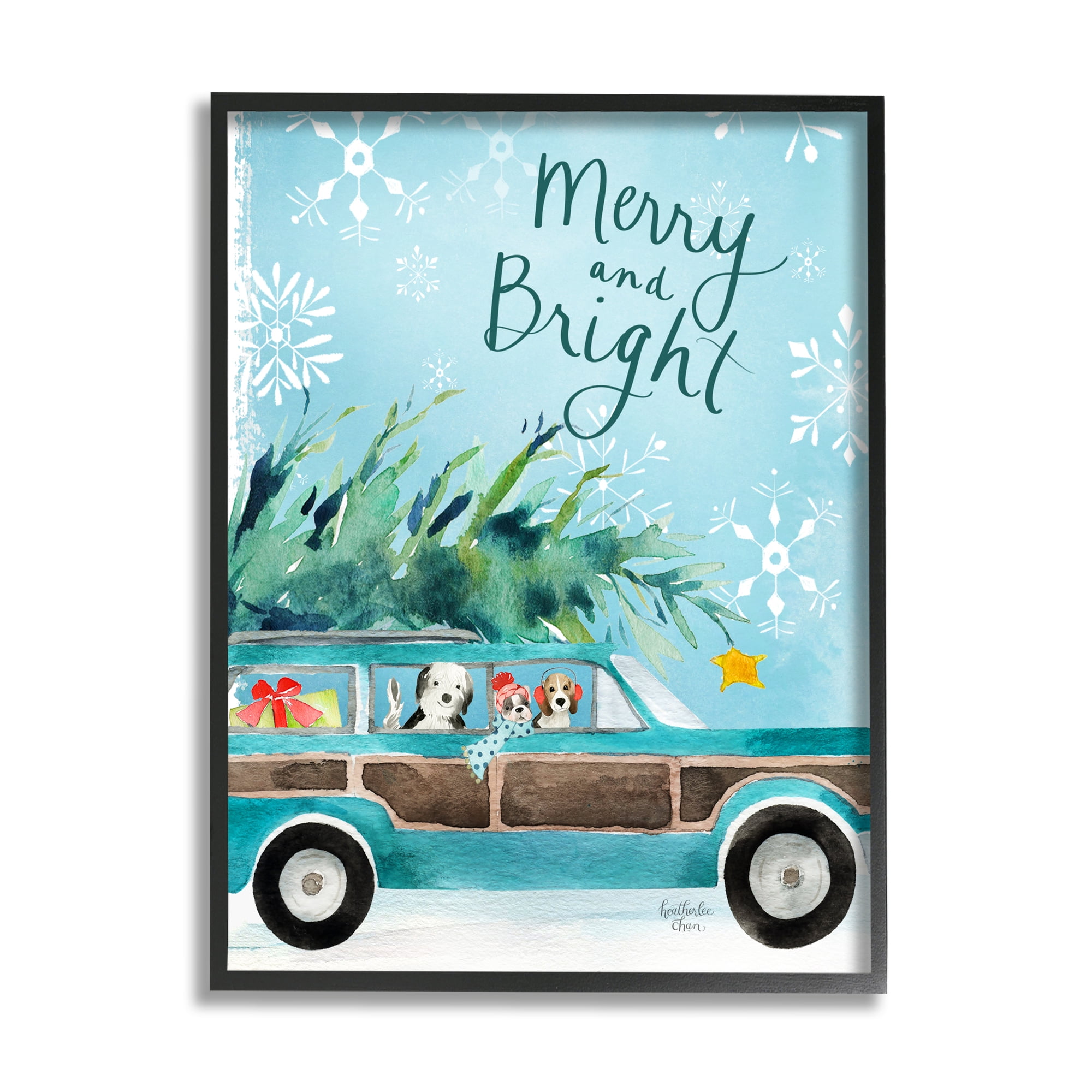 Stupell Industries Merry & Bright Christmas Scene Holiday Puppies Graphic Art Black Framed Art Print Wall Art, Design by Heatherlee Chan