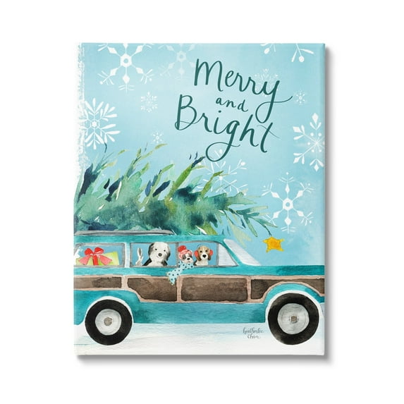 Stupell Industries Merry & Bright Christmas Scene Holiday Puppies Graphic Art Gallery Wrapped Canvas Print Wall Art, Design by Heatherlee Chan