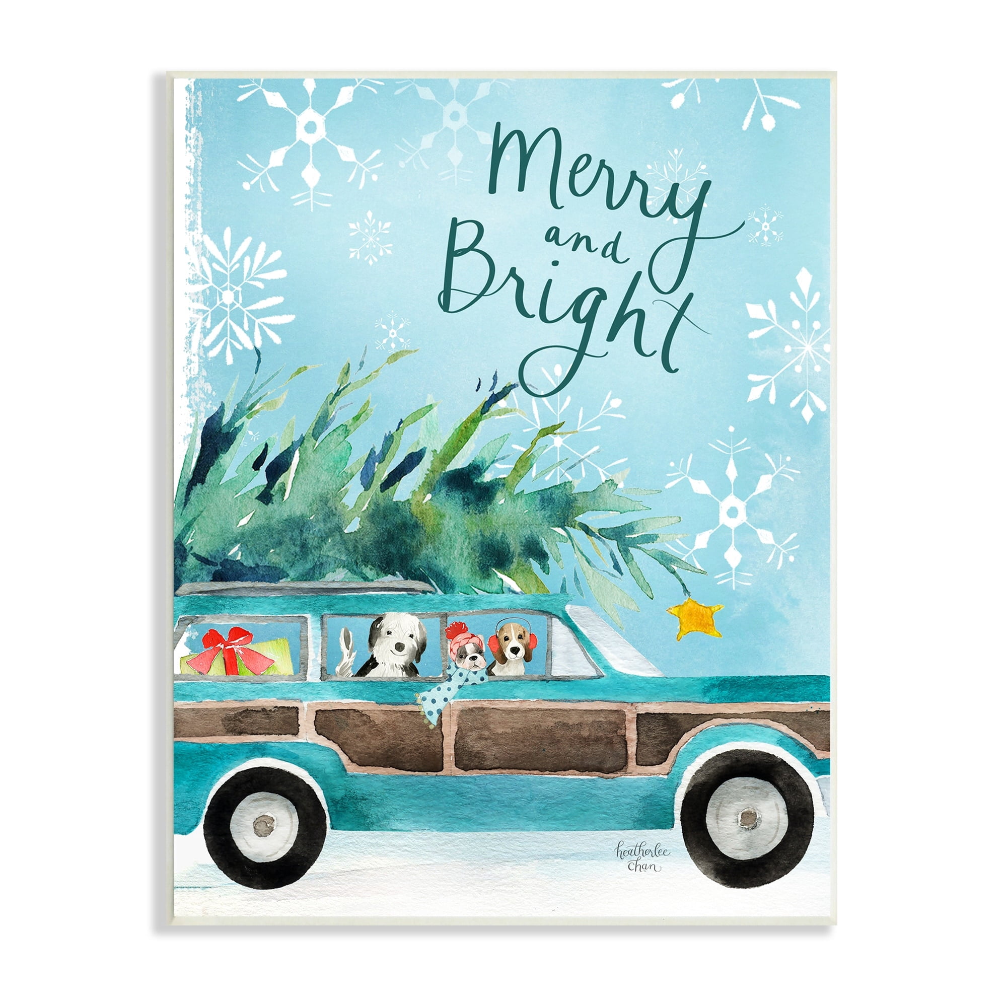 Stupell Industries Merry & Bright Christmas Scene Holiday Puppies Graphic Art Unframed Art Print Wall Art, Design by Heatherlee Chan