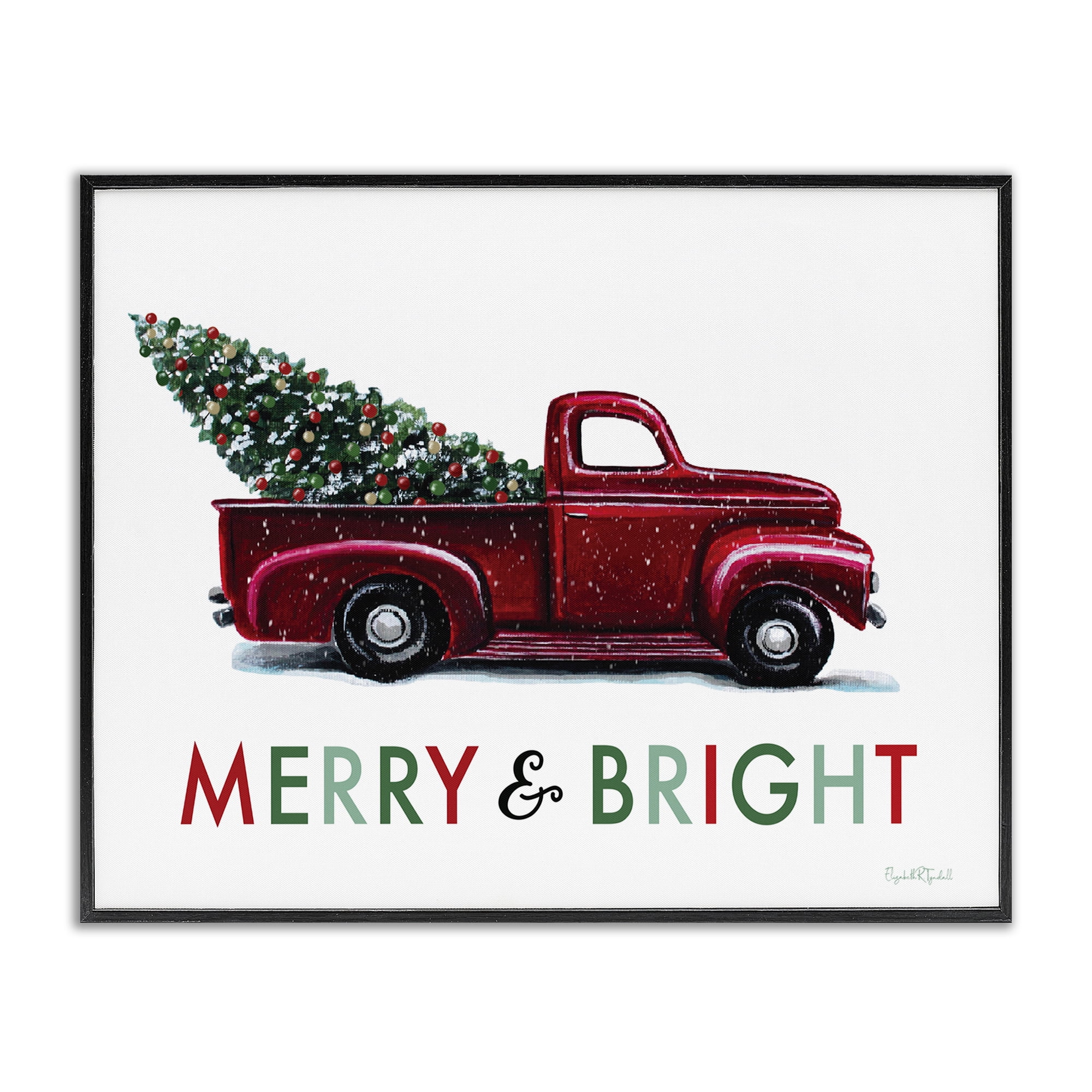 Stupell Industries Merry Bright Christmas Truck Holiday Painting Black Framed Art Prints Wall Art, 30 x 24