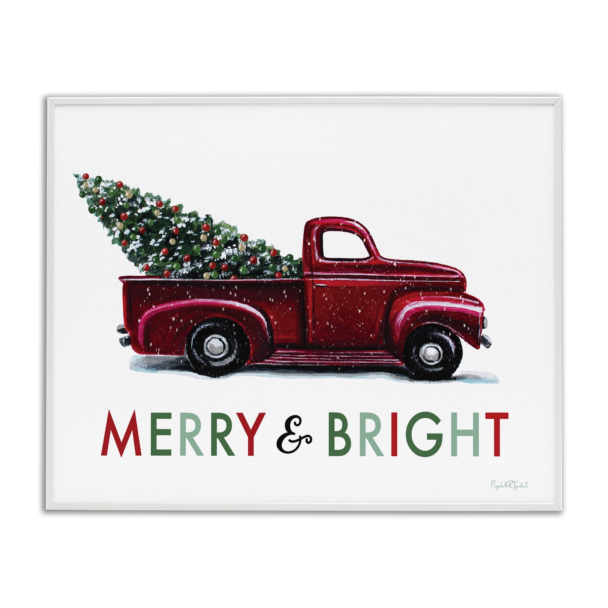Stupell Industries Merry Bright Christmas Truck Holiday Painting White Framed Art Prints Wall Art, 14 x 11