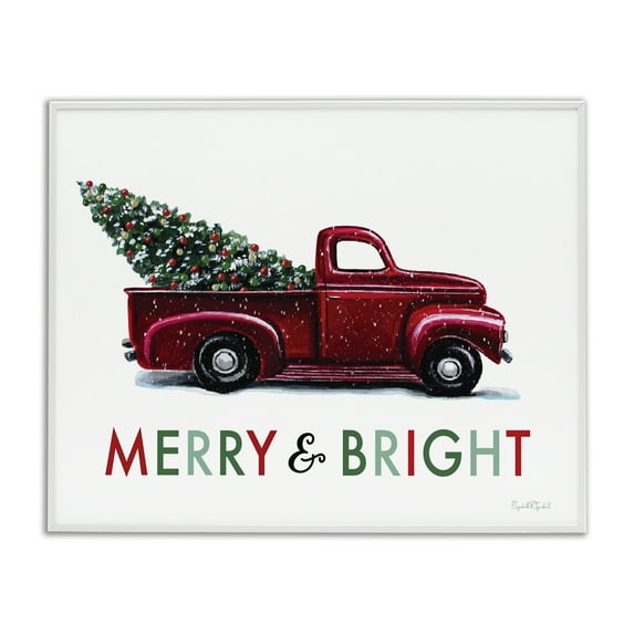 Stupell Industries Merry Bright Christmas Truck Holiday Painting White Framed Art Prints Wall Art, 30 x 24