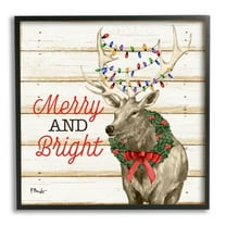 Stupell Industries Merry & Bright Deer Holiday Painting Black Framed Art Print Wall Art, 12 x 12