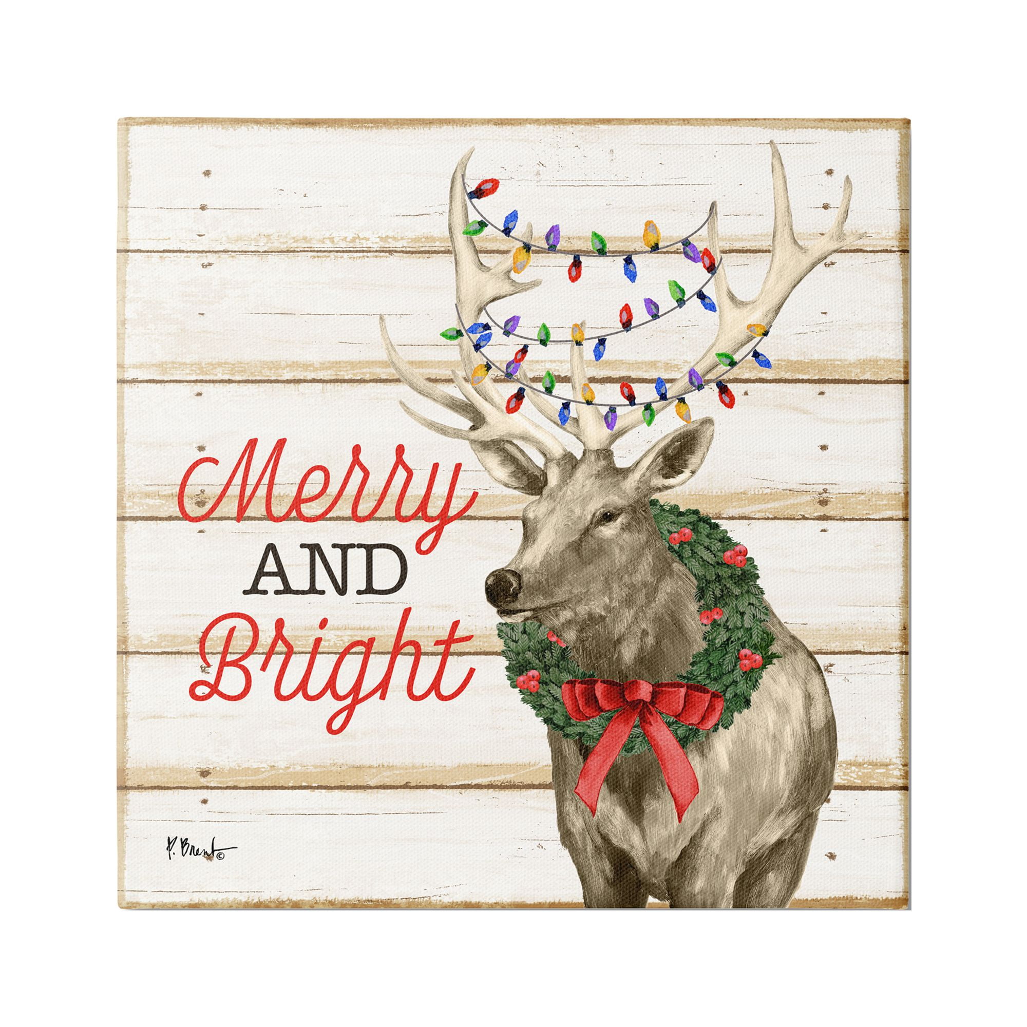 Stupell Industries Merry & Bright Deer Holiday Painting Gallery Wrapped Canvas Print Wall Art, 36 x 36