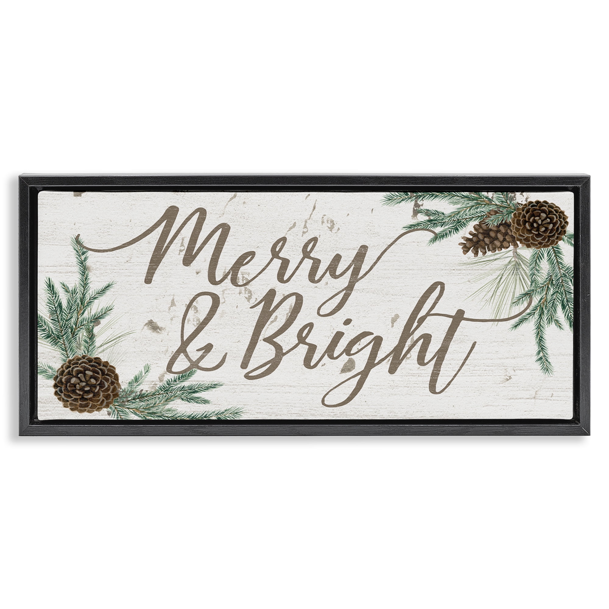Stupell Industries Merry & Bright Festive Winter Holiday Painting Black Floater Framed Canvas Art Print Wall Art, 31 x 14
